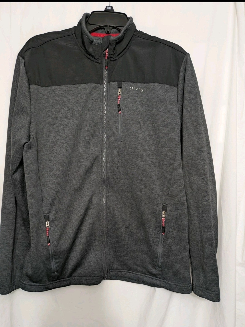 Orvis Men’s Full Zip Fleece Jacket Medium Gray Black Zip Pockets